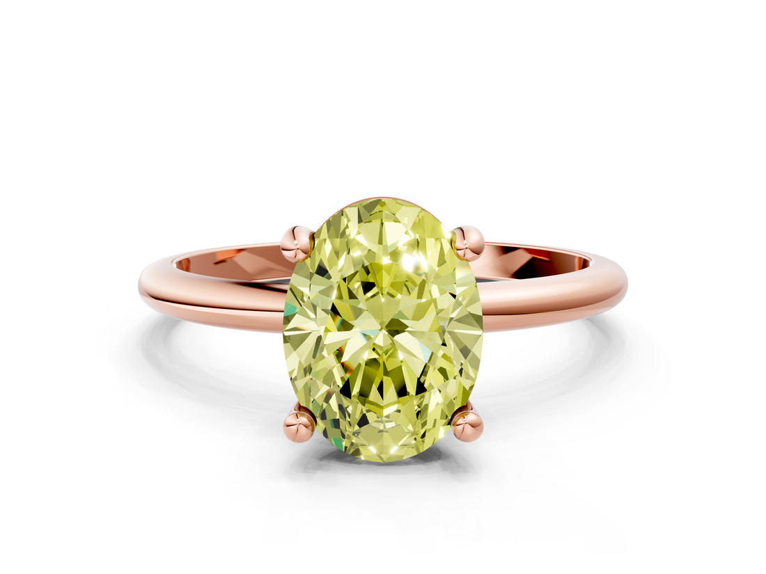 Rose gold Fancy Yellow Oval  Solitaire Diamond Ring with 4-Prong Setting on a Classic Band_3
