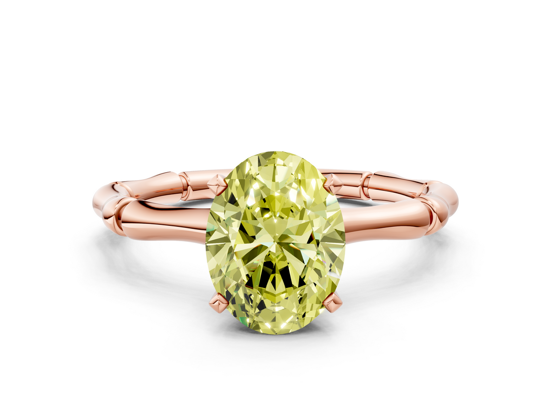 Rose gold Fancy Yellow Oval  Solitaire Diamond Ring with Bamboo Band and Four-Prong Setting_40
