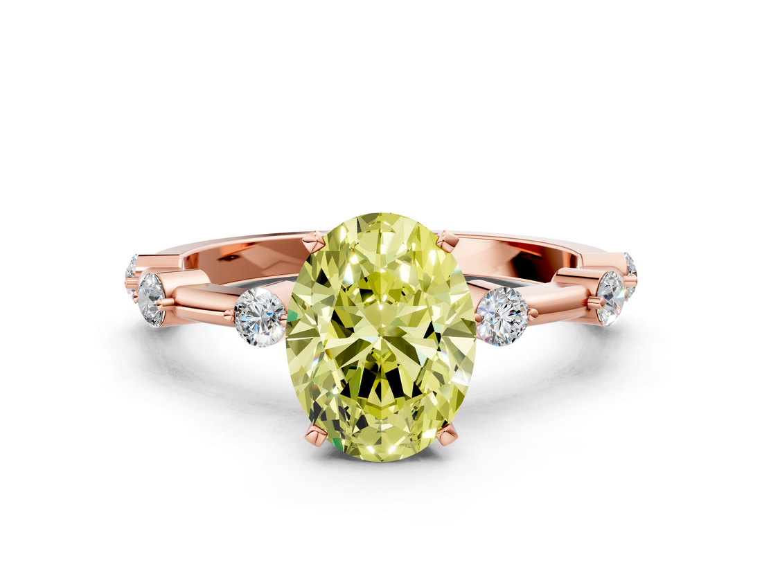 Rose gold Fancy Yellow Oval  Solitaire Diamond Ring with Bezel Set Side Stones and Prong Setting_3