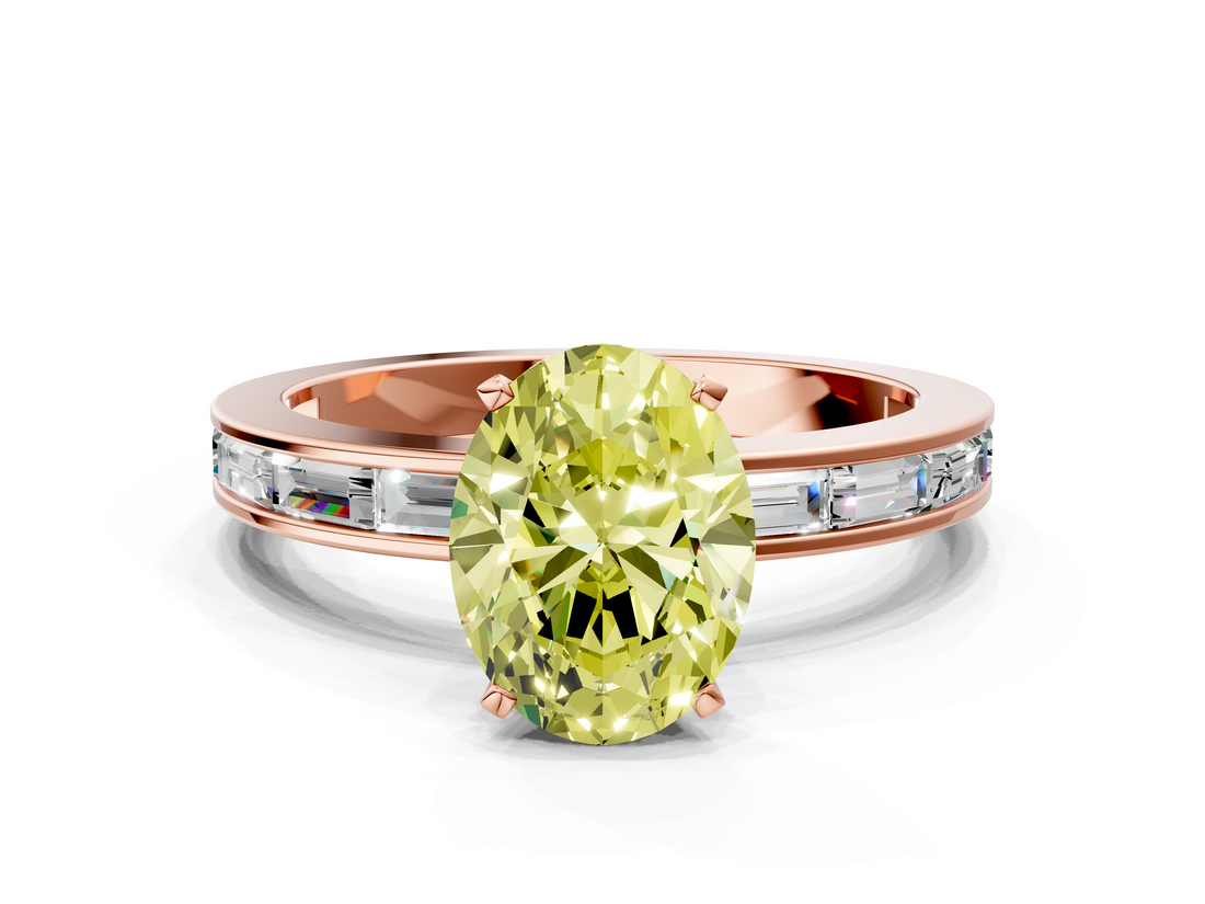 Rose gold Fancy Yellow Oval  Solitaire Diamond Ring with Channel-Set Baguette Band and Four-Prong Setting_84