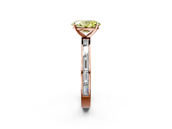 Rose gold Fancy Yellow Oval  Solitaire Diamond Ring with Channel-Set Baguette Band and Four-Prong Setting