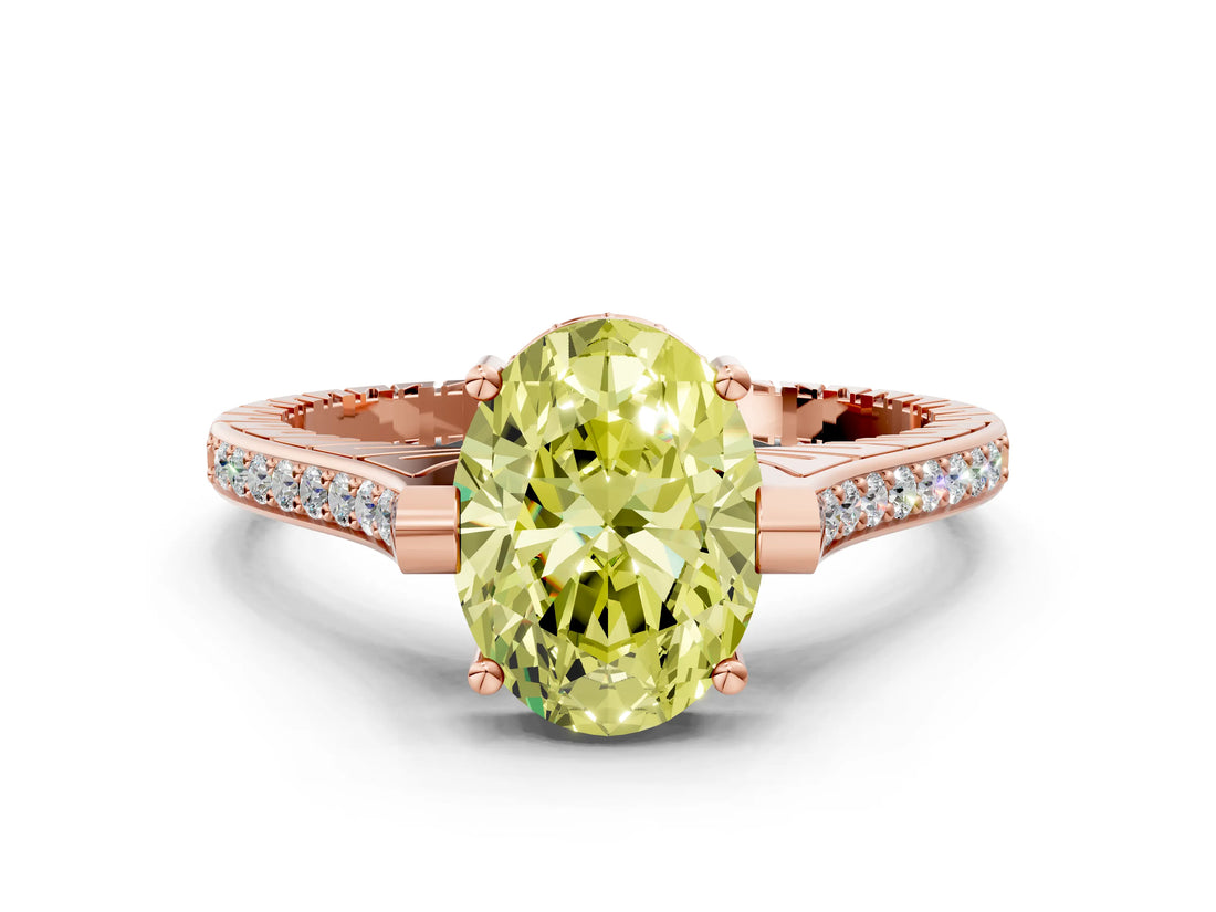 Rose gold Fancy Yellow Oval  Solitaire Diamond Ring with Channel Set Band and Bezel Prong Setting_79