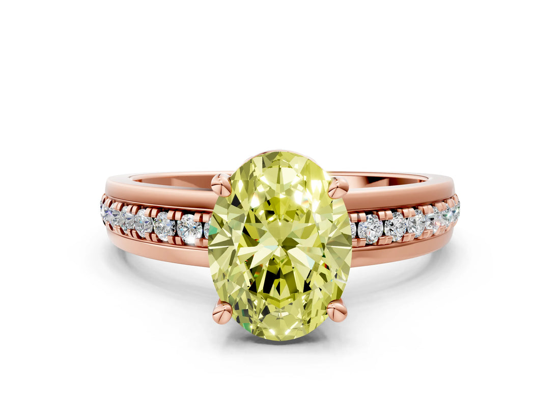 Rose gold Fancy Yellow Oval  Solitaire Diamond Ring with Channel Set Band and Six-Prong Setting_53