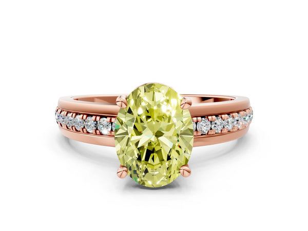 Rose gold Fancy Yellow Oval  Solitaire Diamond Ring with Channel Set Band and Six-Prong Setting
