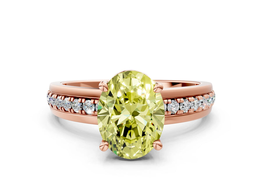 Rose gold Fancy Yellow Oval  Solitaire Diamond Ring with Channel Set Band and Six-Prong Setting