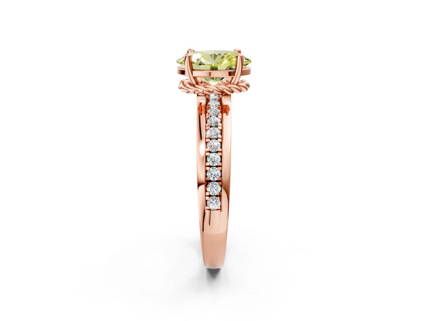 Rose gold Fancy Yellow Oval  Solitaire Diamond Ring with Channel Set Band and Six-Prong Setting