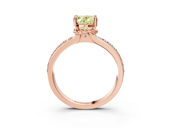 Rose gold Fancy Yellow Oval  Solitaire Diamond Ring with Channel Set Band and Six-Prong Setting