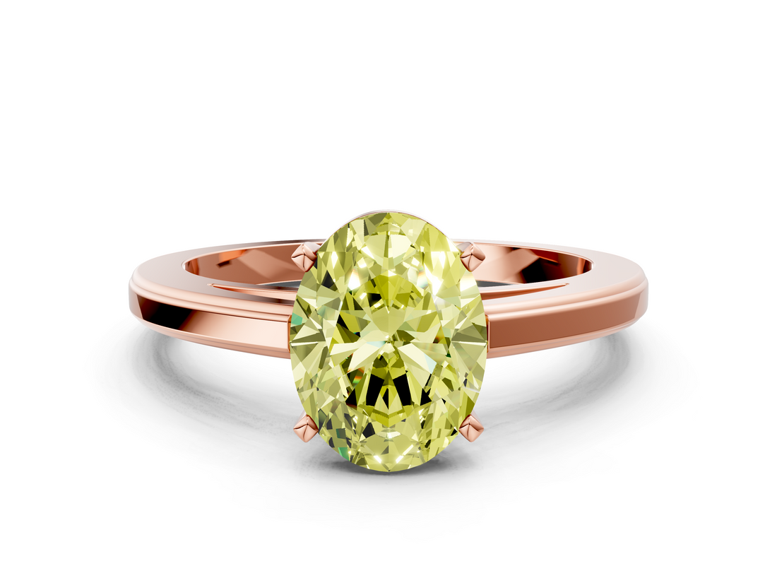 Rose gold Fancy Yellow Oval  Solitaire Diamond Ring with Four-Prong Setting and Classic Band_3