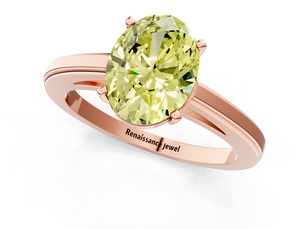 Rose gold Fancy Yellow Oval  Solitaire Diamond Ring with Four-Prong Setting and Classic Band