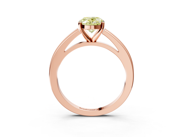 Rose gold Fancy Yellow Oval  Solitaire Diamond Ring with Four-Prong Setting and Classic Band