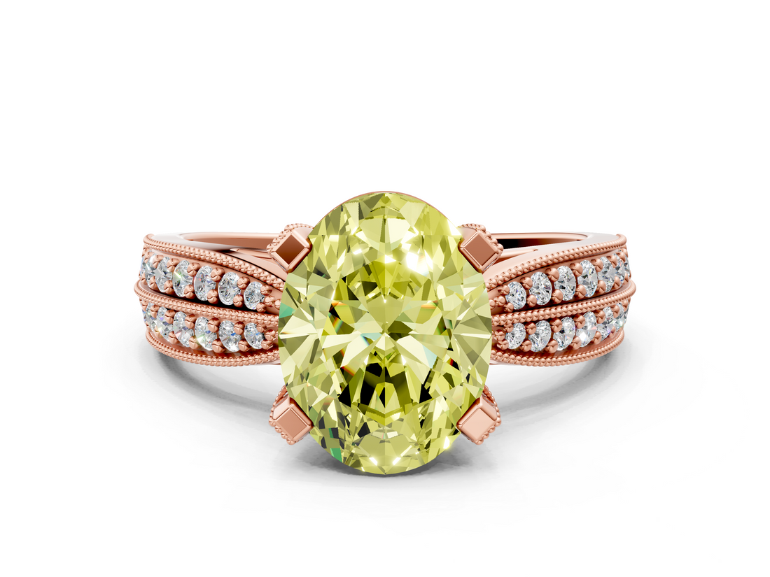 Rose gold Fancy Yellow Oval  Solitaire Diamond Ring with Milgrain Pavé Band and Four-Prong Setting_36