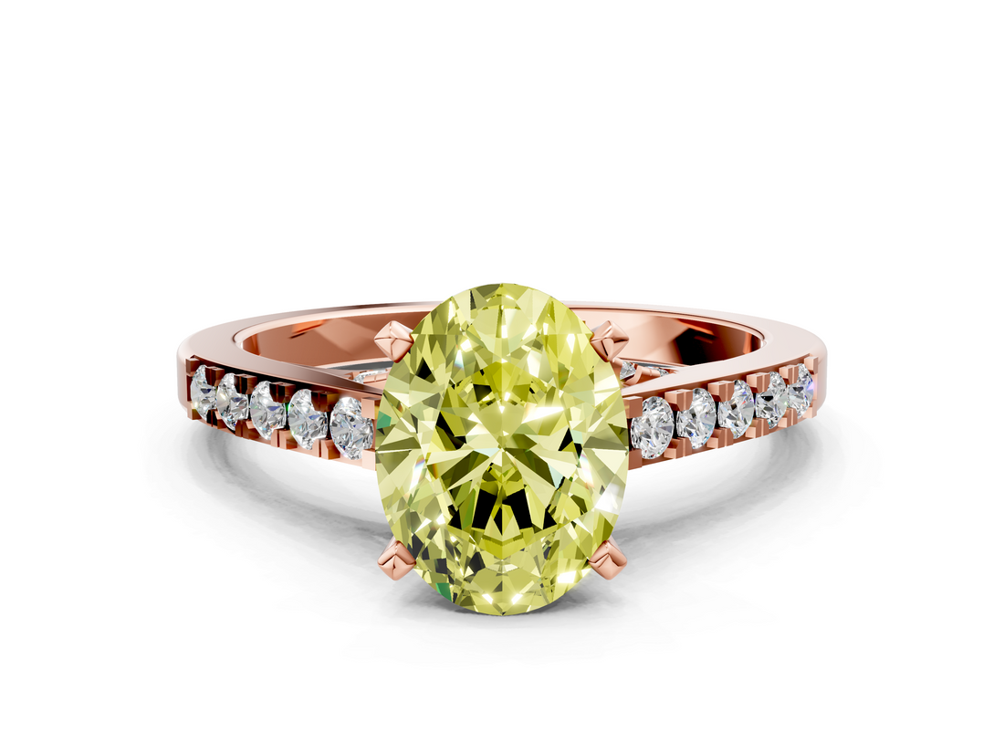 Rose gold Fancy Yellow Oval  Solitaire Diamond Ring with Pavé Band and Four-Prong Setting_101
