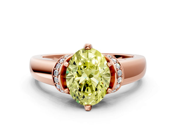 Rose gold Fancy Yellow Oval  Solitaire Diamond Ring with Pave Band and Six-Prong Setting