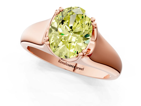 Rose gold Fancy Yellow Oval Cut Diamond Solitaire Ring with Wide Band and Prong Setting