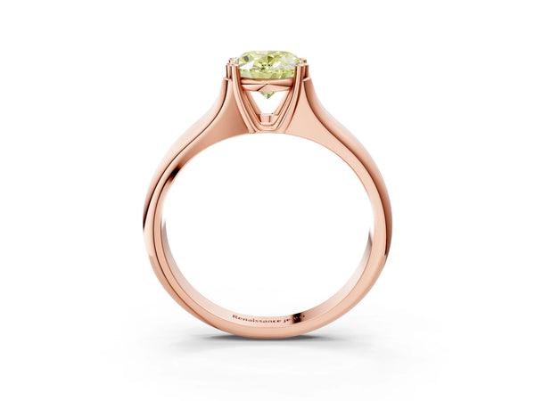Rose gold Fancy Yellow Oval Cut Diamond Solitaire Ring with Wide Band and Prong Setting