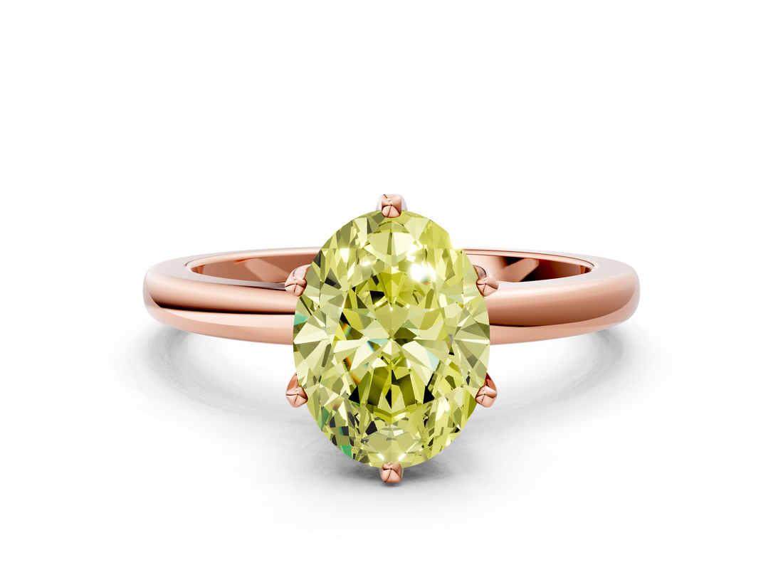 Rose gold Fancy Yellow Oval  Solitaire Diamond Ring with Six-Prong Setting on a Classic Band_3