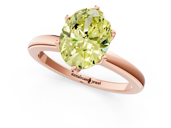 Rose gold Fancy Yellow Oval  Solitaire Diamond Ring with Six-Prong Setting on a Classic Band