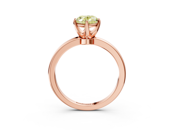 Rose gold Fancy Yellow Oval  Solitaire Diamond Ring with Six-Prong Setting on a Classic Band