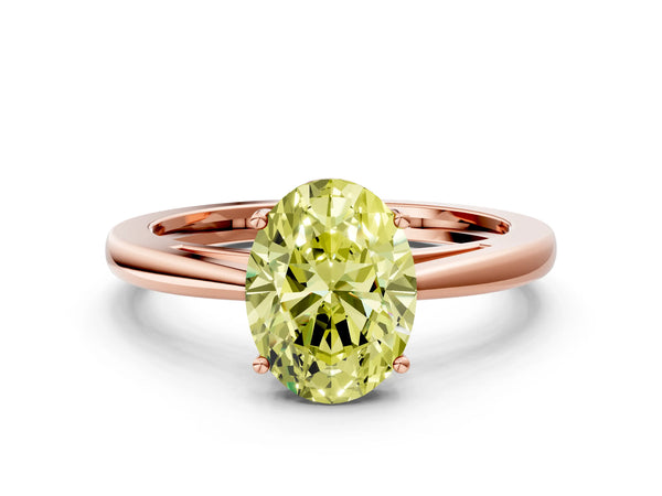 Rose gold Fancy Yellow Oval  Solitaire Diamond Ring with Split Shank and Four-Prong Setting