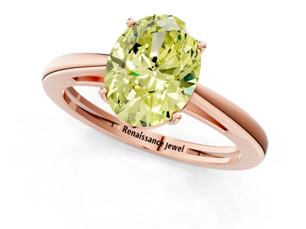 Rose gold Fancy Yellow Oval  Solitaire Diamond Ring with Split Shank and Four-Prong Setting