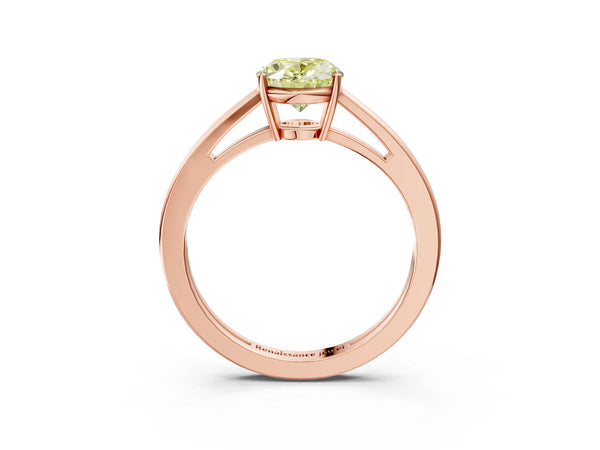 Rose gold Fancy Yellow Oval  Solitaire Diamond Ring with Split Shank and Four-Prong Setting