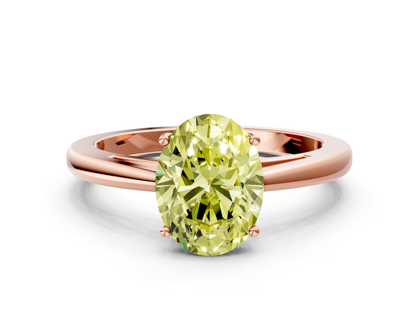 Rose gold Fancy Yellow Oval  Solitaire Diamond Ring with Split Shank and Four-Prong Setting