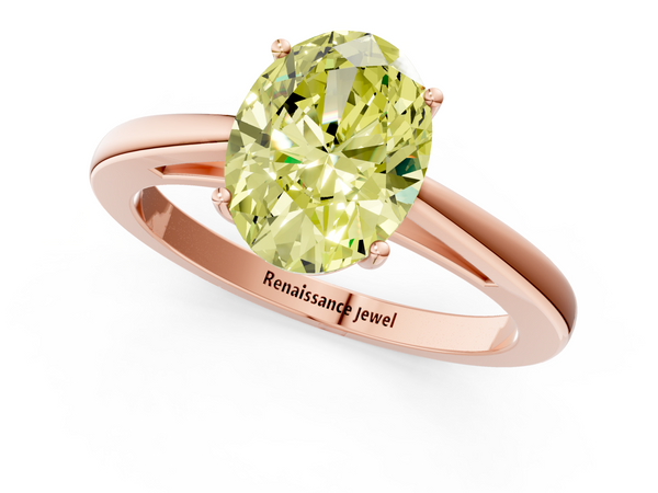 Rose gold Fancy Yellow Oval  Solitaire Diamond Ring with Split Shank and Four-Prong Setting