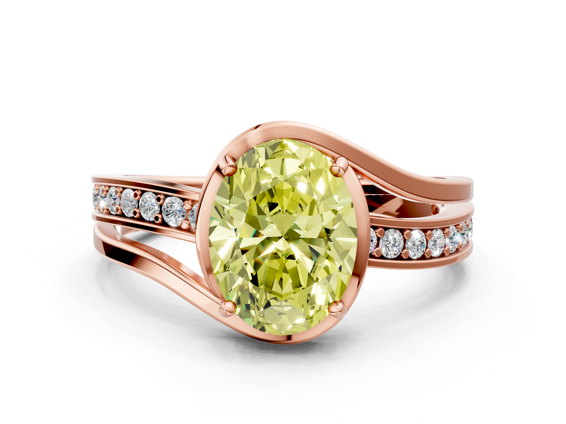 Rose gold Fancy Yellow Oval  Solitaire Diamond Ring with Split Shank and Prong Setting_46