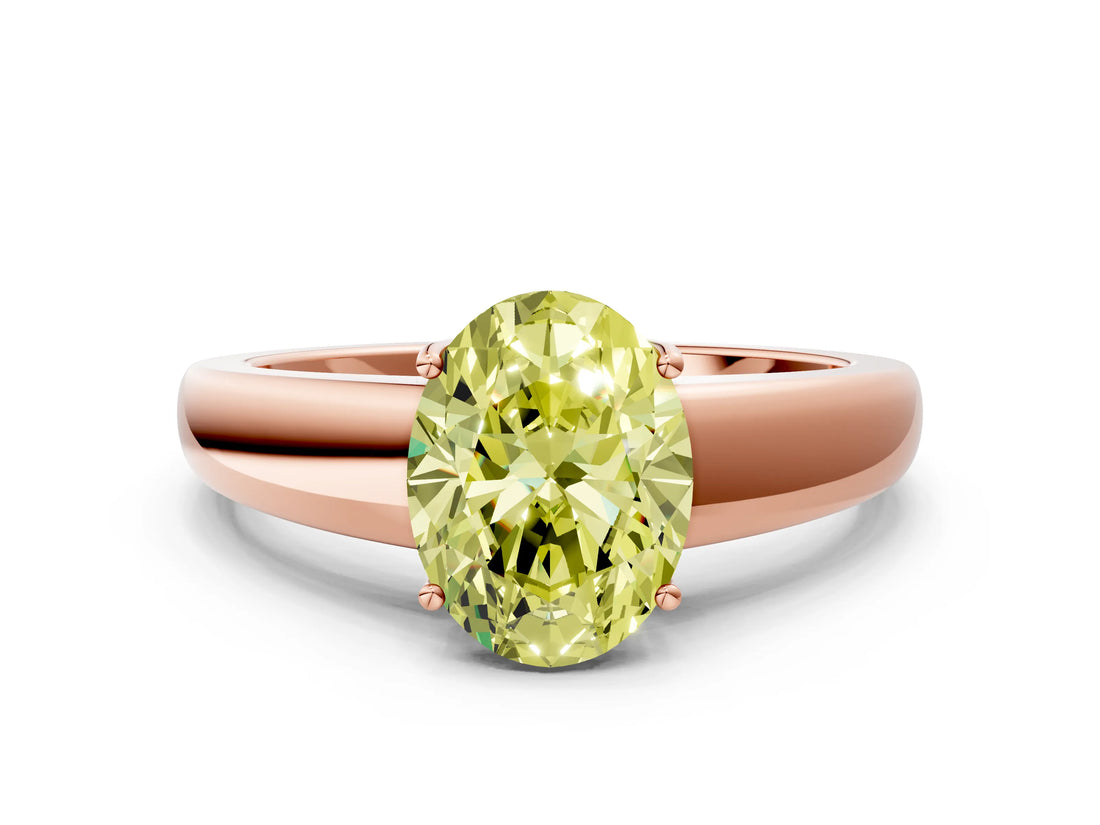 Rose gold Fancy Yellow Oval  Solitaire Diamond Ring with Tapered Band and Four-Prong Setting_49