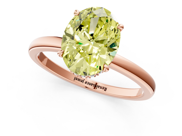 Rose gold Fancy Yellow Oval  Solitaire Engagement Ring with Cathedral Band and Four-Prong Setting