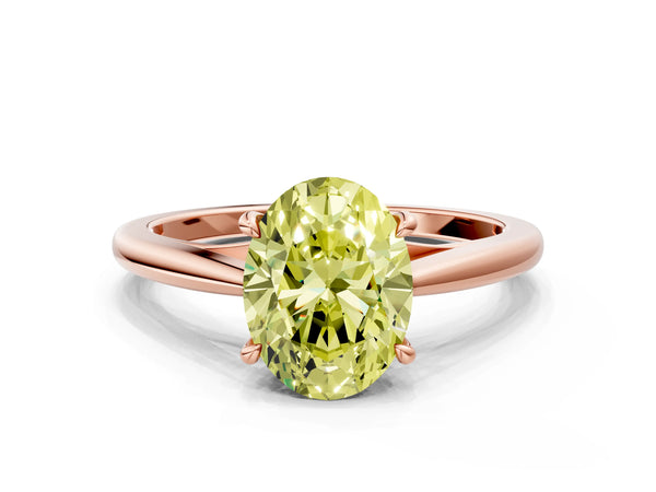 Rose gold Fancy Yellow Oval  Solitaire Engagement Ring with Four-Prong Setting and Classic Band