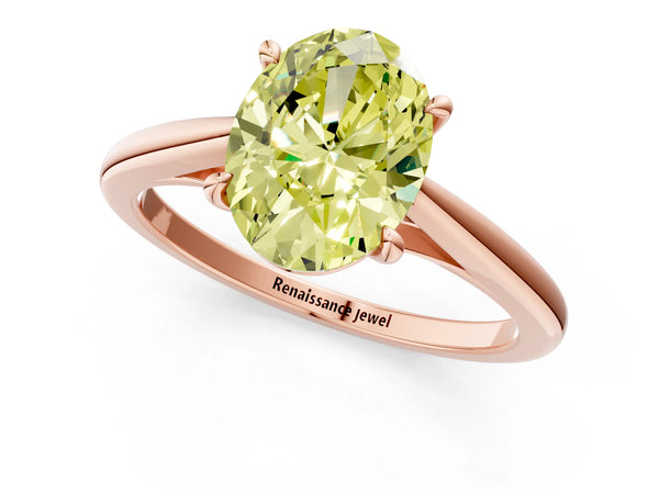 Rose gold Fancy Yellow Oval  Solitaire Engagement Ring with Four-Prong Setting and Classic Band