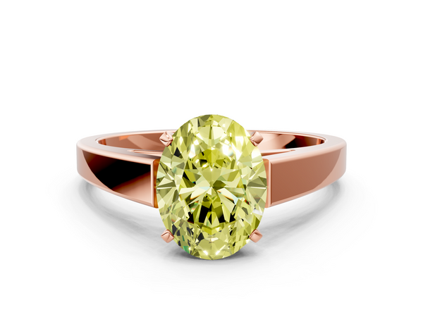 Rose gold Fancy Yellow Oval  Solitaire Engagement Ring with Four-Prong Setting and Tapered Band