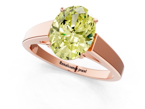 Rose gold Fancy Yellow Oval  Solitaire Engagement Ring with Four-Prong Setting and Tapered Band