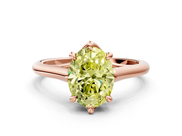 Rose gold Fancy Yellow Oval  Solitaire Engagement Ring with Six-Prong Setting and Classic Band