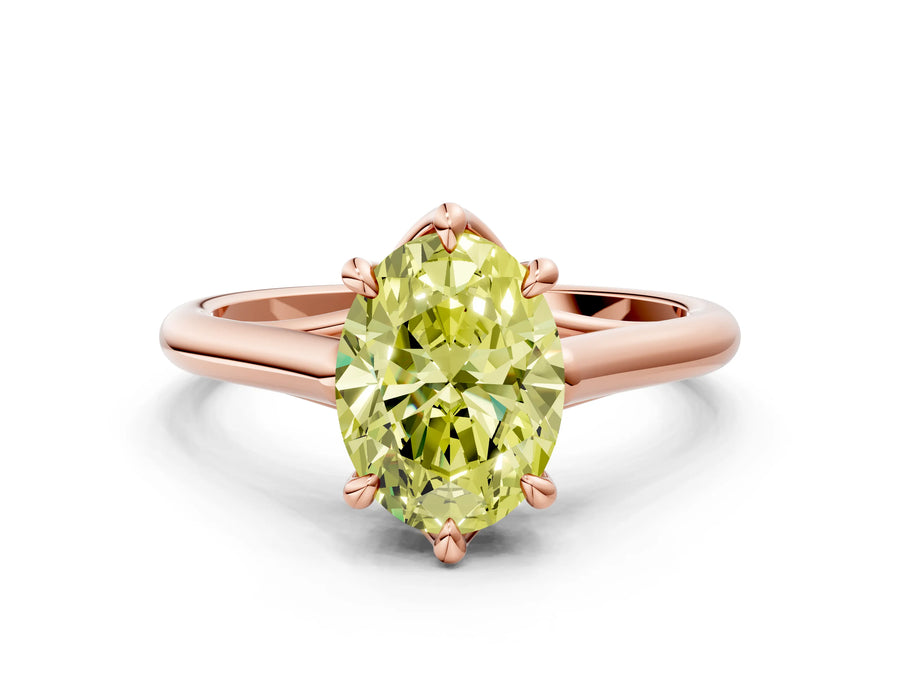 Rose gold Fancy Yellow Oval  Solitaire Engagement Ring with Six-Prong Setting and Classic Band