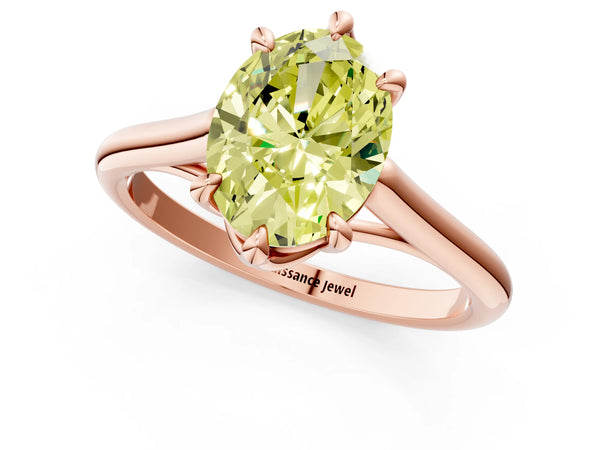 Rose gold Fancy Yellow Oval  Solitaire Engagement Ring with Six-Prong Setting and Classic Band