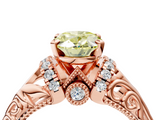 Rose gold Fancy Yellow Oval  Solitaire Filigree Engagement Ring with Halo and Prong Setting_68