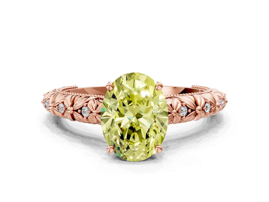 Rose gold Fancy Yellow Oval  Solitaire Floral Milgrain Engagement Ring_31