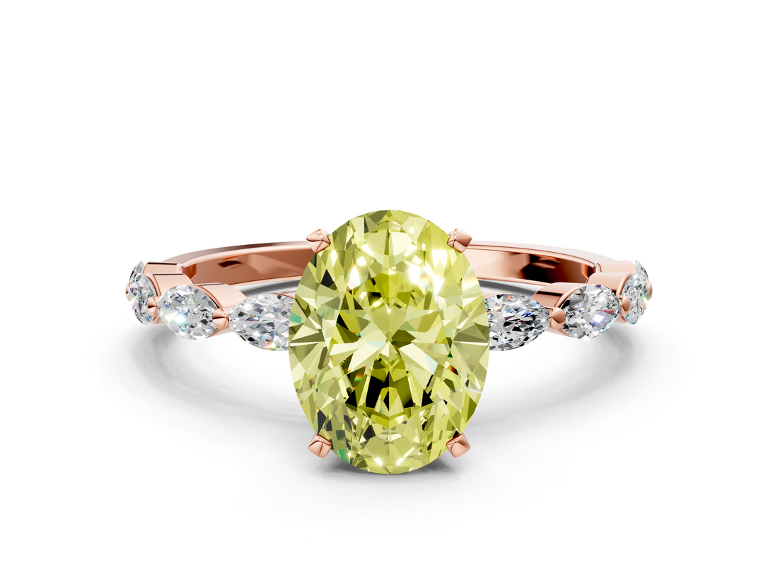 Rose gold Fancy Yellow Oval  Solitaire Marquise Side Stone Prong Setting Ring_61