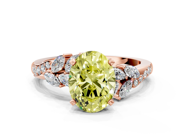 Rose gold Fancy Yellow Oval  Solitaire Marquise Twist Band with Six-Prong Setting