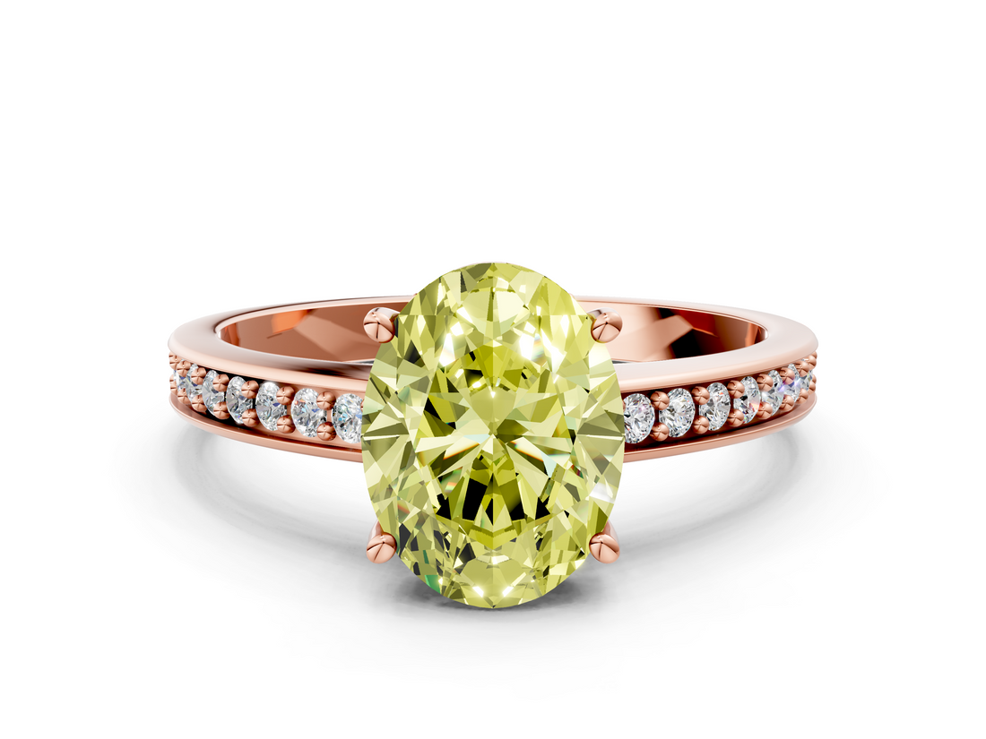 Rose gold Fancy Yellow Oval  Solitaire Pavé Band Prong Setting Ring_20