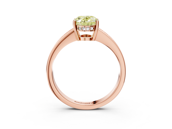 Rose gold Fancy Yellow Oval  Solitaire Pavé Band Prong Setting Ring