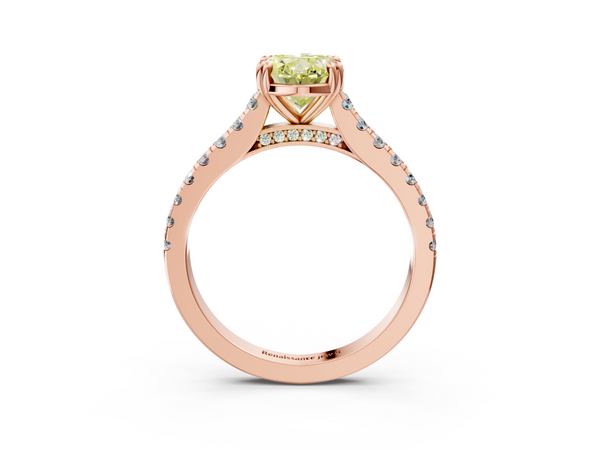 Rose gold Fancy Yellow Oval  Solitaire Pave Diamond Engagement Ring with Prong Setting