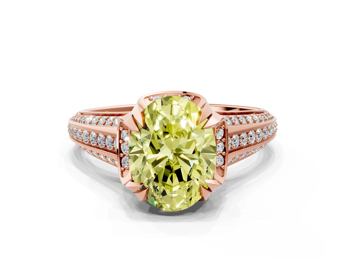 Rose gold Fancy Yellow Oval  Solitaire Pave Split Shank Ring with Four-Prong Setting_110