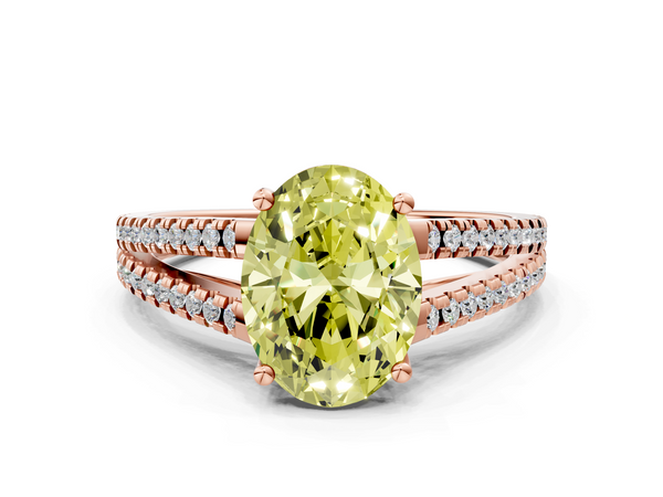 Rose gold Fancy Yellow Oval Cut Diamond Solitaire Engagement Ring with Split Shank Pavé Band