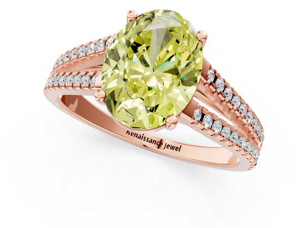 Rose gold Fancy Yellow Oval Cut Diamond Solitaire Engagement Ring with Split Shank Pavé Band