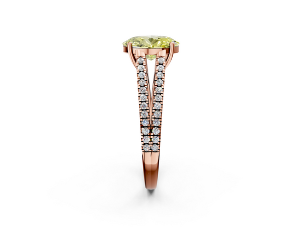 Rose gold Fancy Yellow Oval Cut Diamond Solitaire Engagement Ring with Split Shank Pavé Band