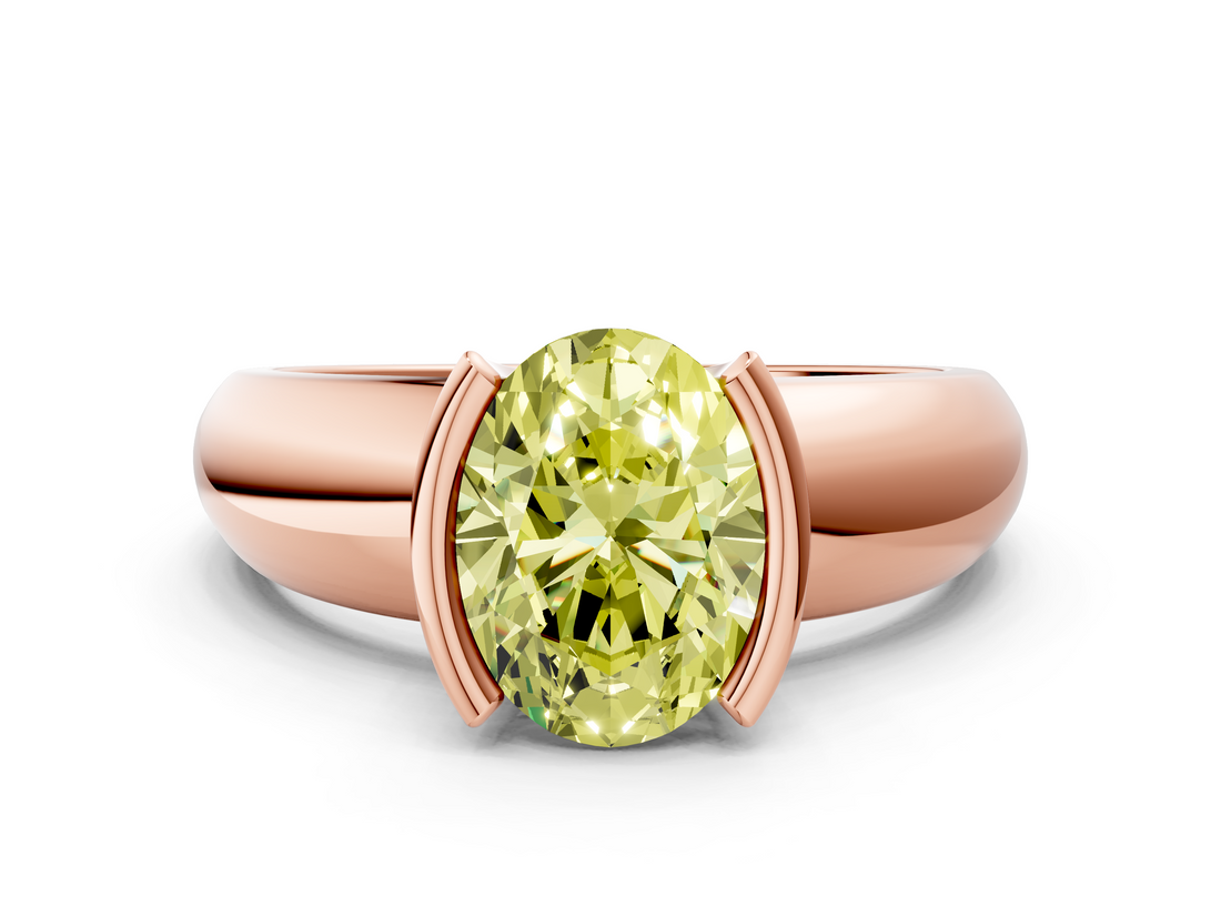 Rose gold Fancy Yellow Oval  Solitaire Tension Set Diamond Ring with Wide Band_20