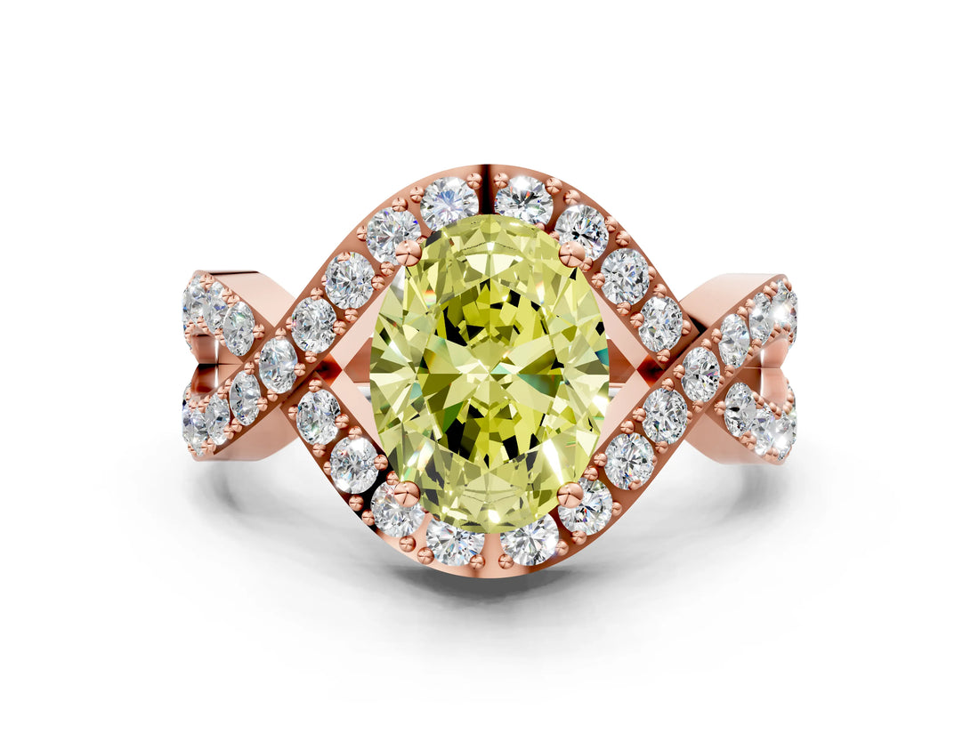 Rose gold Fancy Yellow Oval  Solitaire Twist Band Pavé Diamond Engagement Ring_33